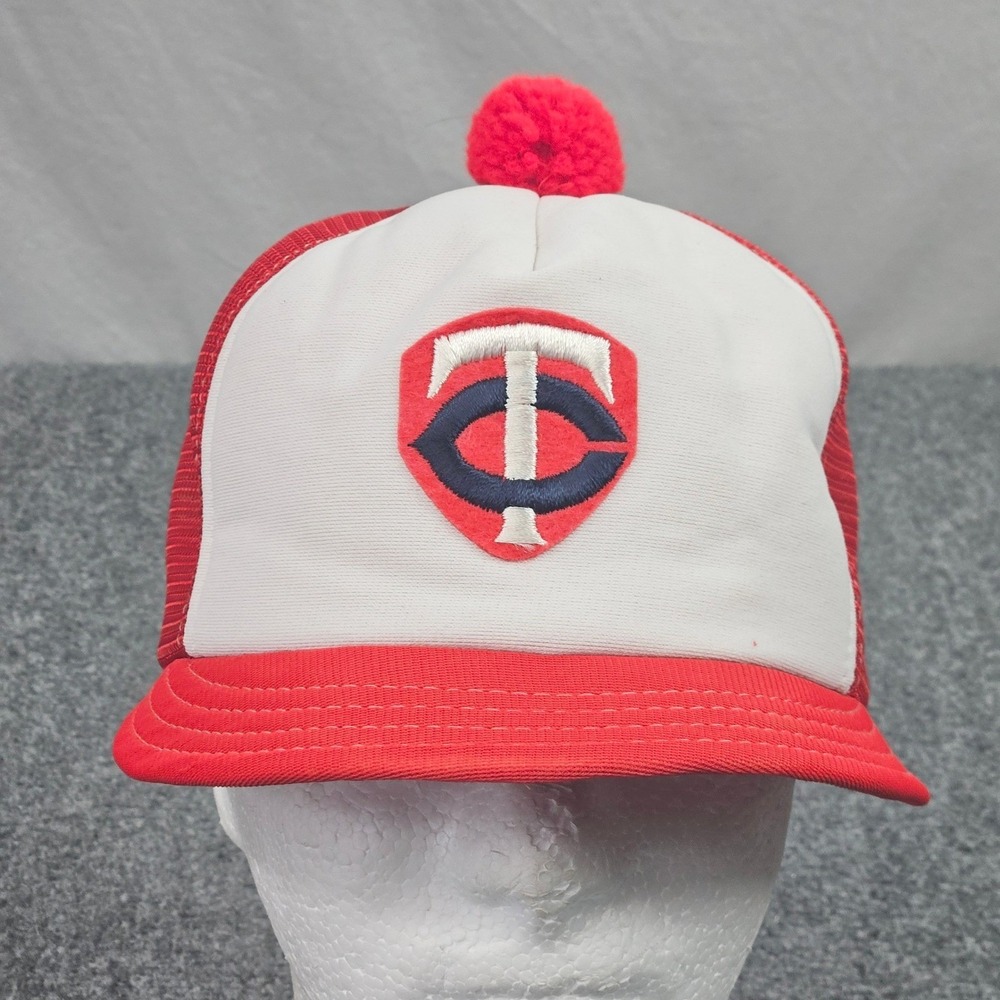 Vintage Minnesota Twins Trucker Hat Red White Pom Pom Poof Snapback Cap 70s 80s